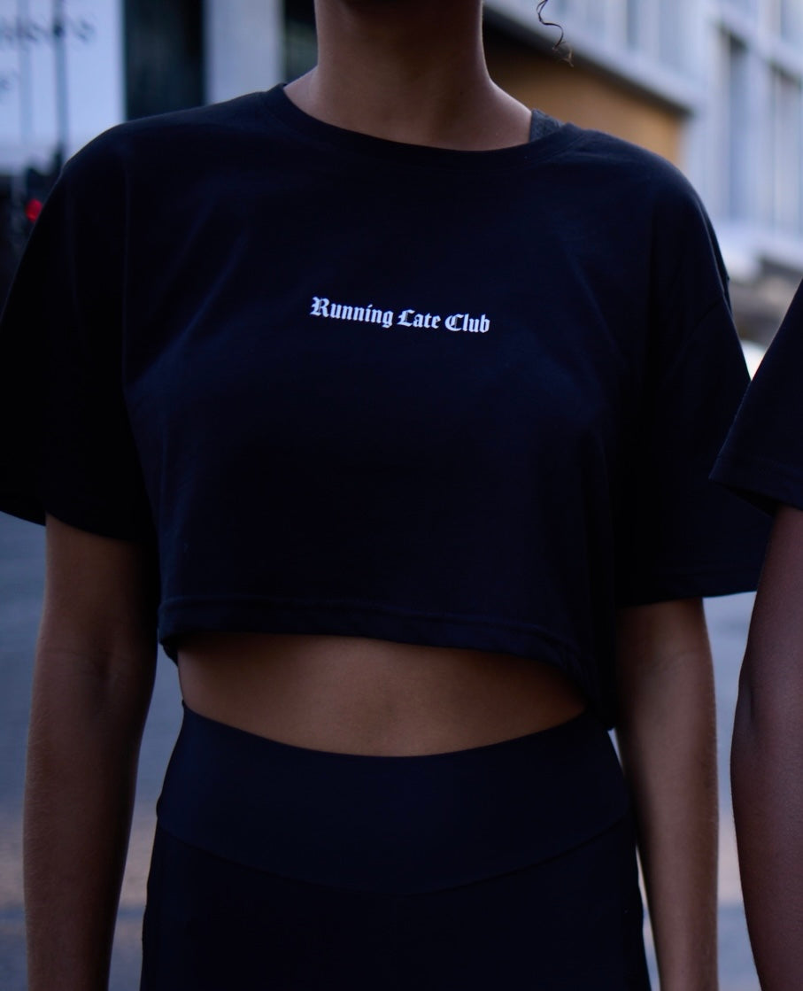 "Late" Black Crop - Cotton Tee